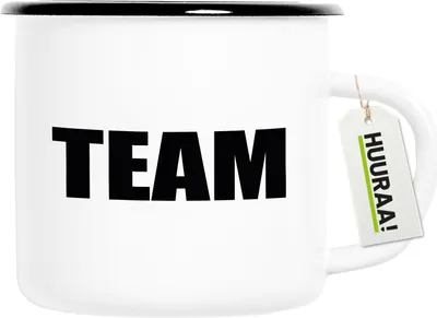 Produktbild von Huuraa Emaille Tasse Team Schriftzug 300ml Vintage Campingbecher Geschenkidee
