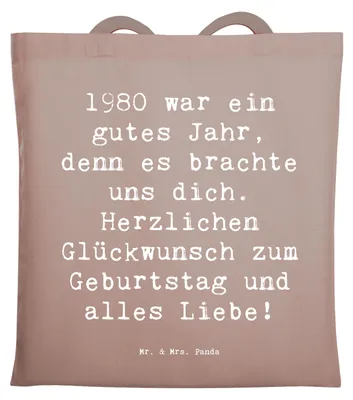 Produktbild von Mr. & Mrs. Panda Jutebeutel Spruch 1980 Geburtstag - Braun Pastell - Geschenk, Tote Bag, Glückwunsch, besondere Geschenke, Geburtstagsgeschenk, liebevolle, Tasche