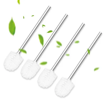 Image de Brosse de toilettes blanche Ø 7,5 cm, lot de 4 brosses de toilettes blanches avec manche en acier inoxydable, brosse de salle de bains pour WC, lot pratique de brosses de toilettes pour un nettoyage en profondeur des toilettes, brosses de toilettes sur pied en acier inoxydable