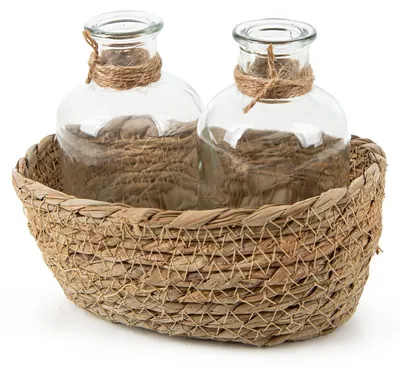 Produktbild von 2 kleine Glasvasen mit Körbchen 16,5 x 13,5 x 10 cm Tischdeko
