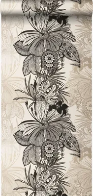 Produktbild von Origin Wallcoverings Tapete Blumen Schwarz und Beige 52 cm x 10.05 m
