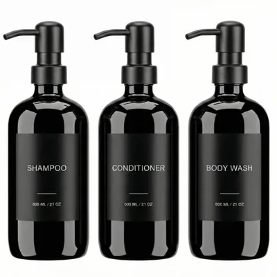 Image de Distributeur de shampoing et d'après-shampoing Omgoods, avec pompes en acier inoxydable
