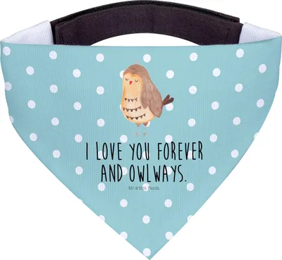 Produktbild von Mr. & Mrs. Panda Hunde Halstuch Eule Zufrieden - Türkis Pastell - Geschenk, Hals Tuch, Wortspiel, Liebesspruch, Hundehalstuch, Für, Bandana, Romantisch, Dreieckstuch