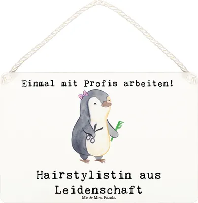 Produktbild von Mr. & Mrs. Panda Schild Hairstylistin Leidenschaft DIN A6 - Weiß - Geschenk, Wandbild Holz, wandtafel, Friseursalon, Frisörin, holzbild, Beruf, Lustig, Türschild, Spruch