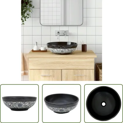 Produktbild von The Living Store Aufsatzwaschbecken Schwarz und Blau Rund Ø41x14 cm Keramik