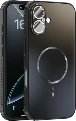 Produktbild von Matte PC TPU Hülle für iPhone 16 Magnetische Handyhülle mit Linsenabdeckung und Wärmeableitung Stoßstange Schwarz