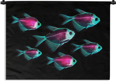 Produktbild von MuchoWow® Wandteppich Wandbehang Fisch - Lila - Blau 150x112.50 cm Tapisserie Dekoration Wandtuch - Wanddecke - Wandteppiche