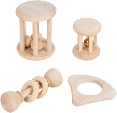 Imagen del producto de Juego de madera para pequeños animales, de 4 piezas, juguete para roer, ideal para cobayas