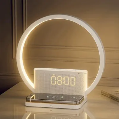 Zdjęcie produktu dla Lampa budzik wschód słońca bezprzewodowa ładowarka LED sypialna