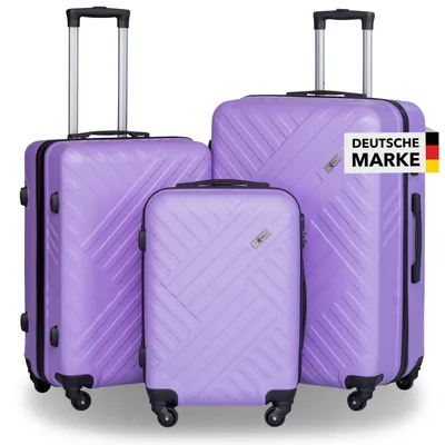 Produktbild von Xonic Design Reisekoffer mit Rollen 360° - ABS Hartschalen-Koffer Trolley mit Zahlenschloss in Handgepäck M-L-XL-Set (Pastell Flieder, Set)