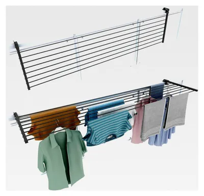 Produktbild von Klappbarer Wäscheständer Duo für Außengeländer, aus Edelstahl und Aluminium, für Terrassen, Balkone und Geländer, Länge 202 cm (Anthrazit)