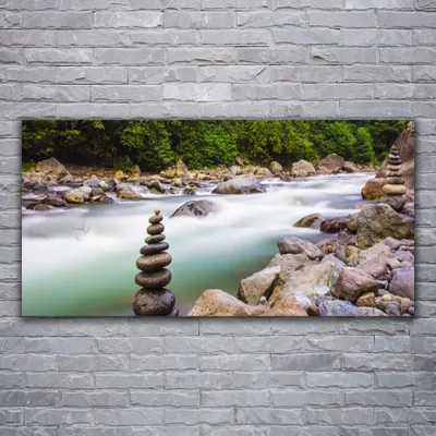Produktbild von Acrylglasbilder 120x60 Wandbild Druck Wald See Steine Landschaft
