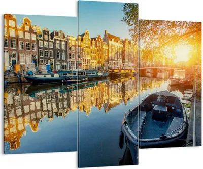 Produktbild von Bild auf Leinwand - Leinwandbild - Kanal Boot Amsterdam Wasser - 130x100cm - Wand Bild - Wanddeko - Leinwanddruck - Bilder - Kunstdruck - Wanddekoration - Leinwand bilder - Wandkunst - CB130x100-2857
