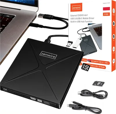 Image de Lecteur portable - DVD CD RW externe - Hub USB-C - USB 3.0 - 4 en 1 - Lecteur SD