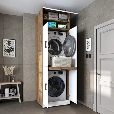 Produktbild von Roomart DORA-I Waschmaschinenschrank 70 cm breit, Weiß-Eiche