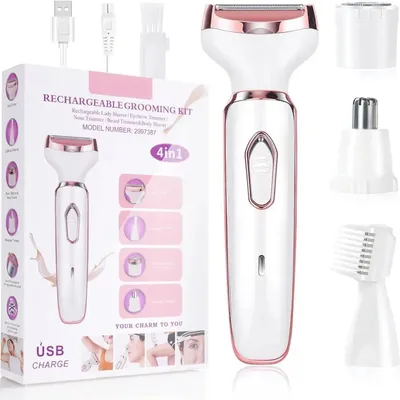 Produktbild von USB-Wiederaufladbarer 4-in-1 Damenrasierer, wasserdicht mit LED für Körper & Gesicht