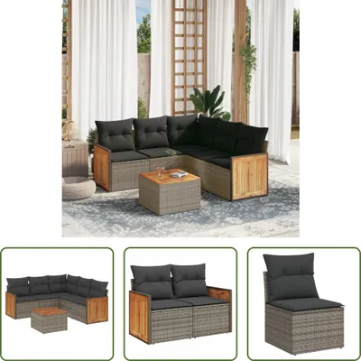 Produktbild von The Living Store 6-tlg. Garten-Sofagarnitur mit Kissen Grau Poly Rattan