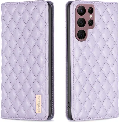 Obrázek produktu pro Kožené pouzdro na Samsung Galaxy S23 Ultra, Elegantní Flip Kožené Pouzdro s Kapsami na Karty a Stojánkem Fialová