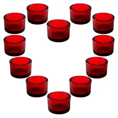 Produktbild von 12 Teelichthalter aus Glas, Rot, 5 x 3,5 cm, Windlicht Kerzenhalter für Hochzeit, Party, Weihnachtsdekoration