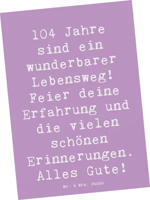 Produktbild von Mr. & Mrs. Panda Postkarte Spruch 104. Geburtstag - Lavendeltraum - Geschenk, handgefertigte Produkte, Geburtstagsfeier, Ansichtskarte, liebevoll gestaltet, Stolz