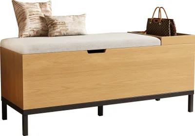Produktbild von Schuhbank, Aufbewahrungsbank, Sitzschrank, zusammenklappbare Aufbewahrungsbox und Fußbank Farbe:natural Maße (B×H×T): 115 × 49.5× 40 cm.