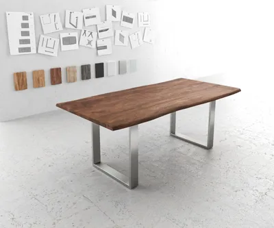 Produktbild von DELIFE Esstisch Edge 200x100 Akazie Braun Edelstahl Schmal Live-Edge