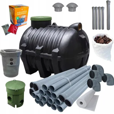 Produktbild von Kleinkläranlage 3000L Komplett-Set | Faulgrube | Filterkorb | PE-Tank | 40m Drainage | Bereit Zur Verlegung