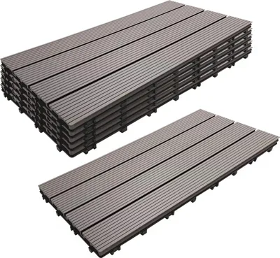 Zdjęcie produktu dla Płytki WPC Relaxdays, 6 sztuk, 60 x 30 cm, płytki balkonowe odporne na warunki atmosferyczne, płytki tarasowe z systemem zatrzaskowym, 1,1 m², wygląd drewna, szare