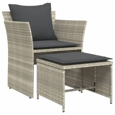 Produktbild von vidaXL Gartenstuhl mit Fußhocker Hellgrau Poly Rattan