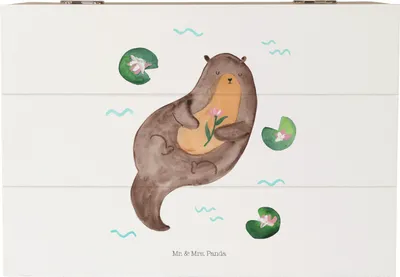 Produktbild von Mr. & Mrs. Panda Holztruhe Otter Seerose 22 x 15 cm - Weiß - Geschenk, Schatulle, Erinnerungsbox, Wasser, glücklich, Kiste, Seeotter, Geschenkbox, Fluss, Box