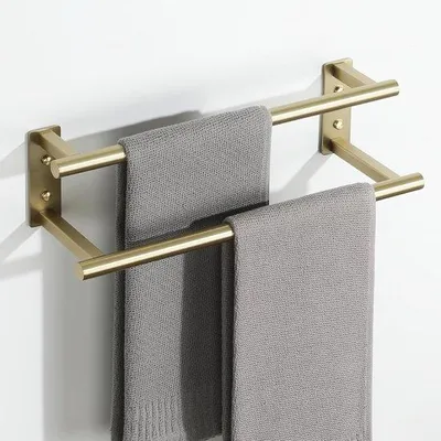Obrázek produktu pro Nástěnný držák na ručníky, dvojitá police na ručníky do koupelny, nerezová ocel, 400 mm, minimalistický design, vhodný do koupelny i kuchyně