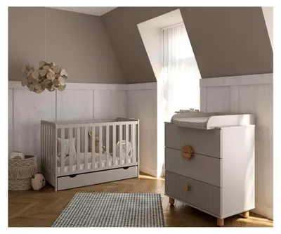 Produktbild von Bambi Kaschmir Babybett Set 120x60 cm mit Schublade und Barriere sowie Wickelkommode LOFT für das Babyzimmer