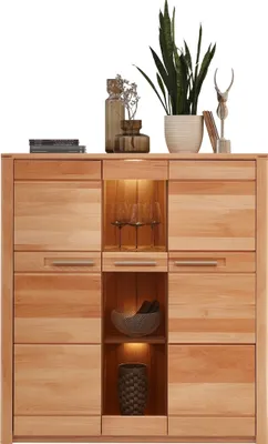 Image de Highboard >Nature One< 3 Türen, mit LED, Kernbuche teilmassiv - 127x137x40cm (B/H/T)