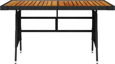 Obrázok produktu pre vidaXL Záhradný stôl Black 130x70x72cm Poly ratan a masívne drevo Acacia