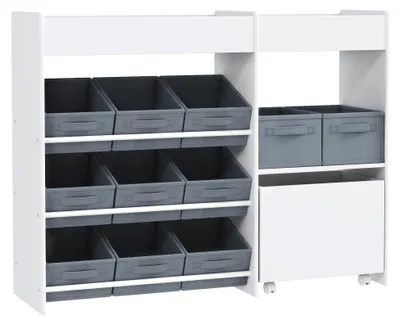 Produktbild von Kinder-Aufbewahrungsregal,SpielzeugschrankfürKindermit11Stoffboxen,oberenFächern,Weiß