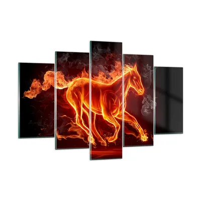 Produktbild von Bilder auf glas - Pferd Illustration Flammen - 150x100cm - Glasbilder - Wandbilder - Kunstdruck - zum Aufhängen bereit - Wanddekoration aus Glas - Glas Bilder - Wandbild auf Glas - GEA150x100-0203