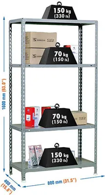 Immagine prodotto di Scaffalatura metallica ECOCLICK PLUS 4/400 1500 GRIGIO