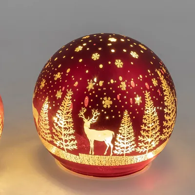 Produktbild von LED Deko Kugel RED HIRSCHE zum stellen D. 12cm rot gold mit Timer Formano