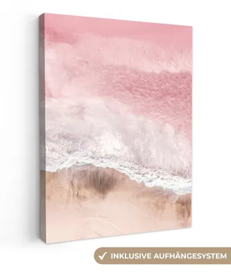 Produktbild von MuchoWow® - Leinwandbilder - Meer - Strand - Rosa - Natur, Wandbild, Wanddeko Bilder Wohnzimmer, 90x120 cm