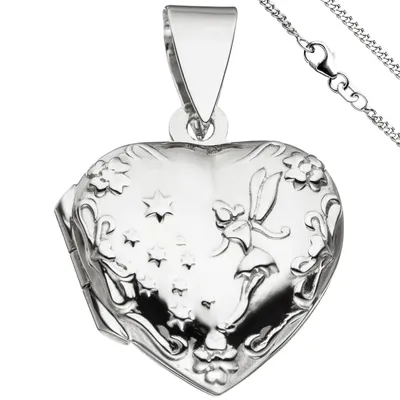 Produktbild von JOBO Medaillon Herz Anhänger zum Öffnen für 2 Fotos 925 Silber mit Kette 42 cm