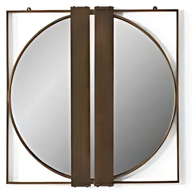 Produktbild von Wandspiegel mit rundem Spiegelglas in quadratischem Rahmen Spiegel