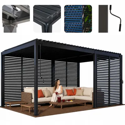 Zdjęcie produktu dla Pergola Altana Tarasowa 3x5 m Antracyt Zabudowana + 7 paneli Zestaw Solid 80 Regulowany Dach Panele Stałe