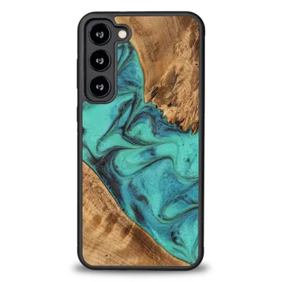 Image de Étui En Bois Et Résine Pour Samsung Galaxy S23 Plus Bewood Unique Turquoise - Turquoise Et Noir