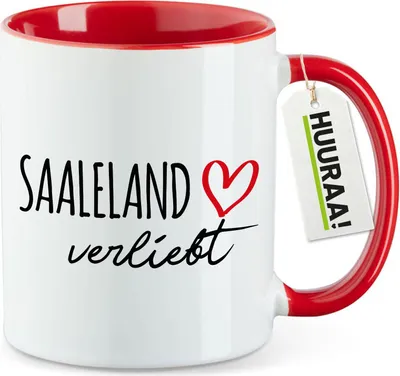 Produktbild von Huuraa Kaffeetasse Saaleland verliebt 330ml Rot Keramik Kaffeebecher Geschenkidee