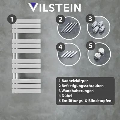 Produktbild von VILSTEIN Badheizkörper elektrisch, Handtuchheizkörper seitlich offen, Handtuchtrockner Bad, Wandheizkörper, Handtuchheizung Badezimmer, Heizkörper Handtuchhalter, Weiß, 120x45 cm