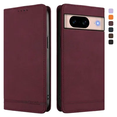 Image de Étui pour Google Pixel 8A, étui rétro en cuirPolyuréthaneavec support et fentes pour cartes Rouge