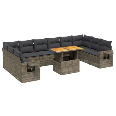 Produktbild von vidaXL 11-tlg. Garten-Sofagarnitur mit Kissen Grau Poly Rattan