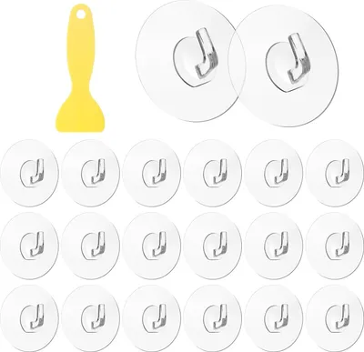 Produktbild von Magischer Haken, 20 Stück Runde Klebehaken Transparent, Haken Selbstklebend mit Schaber, Wasserdicht Haken Ohne Bohren für Küche, Bad, Toilette Türwand (5kg Max)