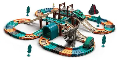 Zdjęcie produktu dla Tor samochodowy wyścigowy dino park 137 elementów z dinozaurami