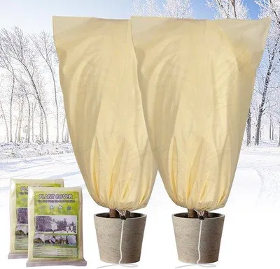 Produktbild von Winterbeschermung für Pflanzen 2 Stück 80x120cm vorstschutz für Pflanzen winterbeschutzmittel für Topfpflanzen mit Reißverschluss scheurfest beige Balkonpflanzenbeschutzung